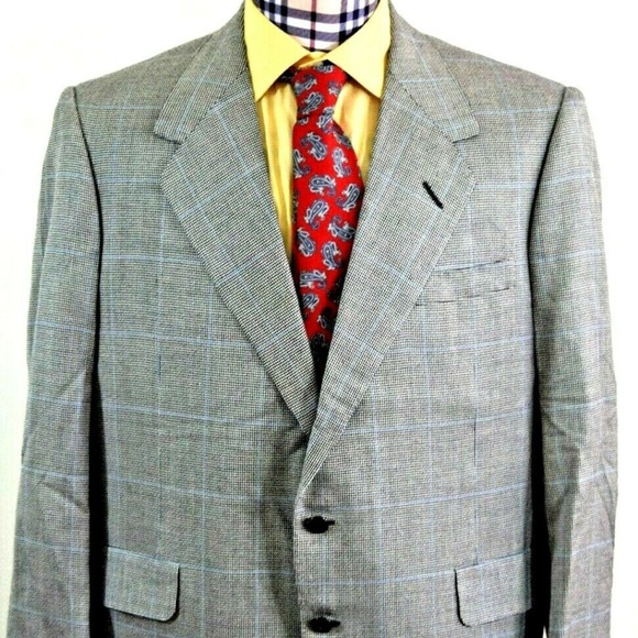 Oxxford Clothes Gray Blue Windowpane Sport Coat 46